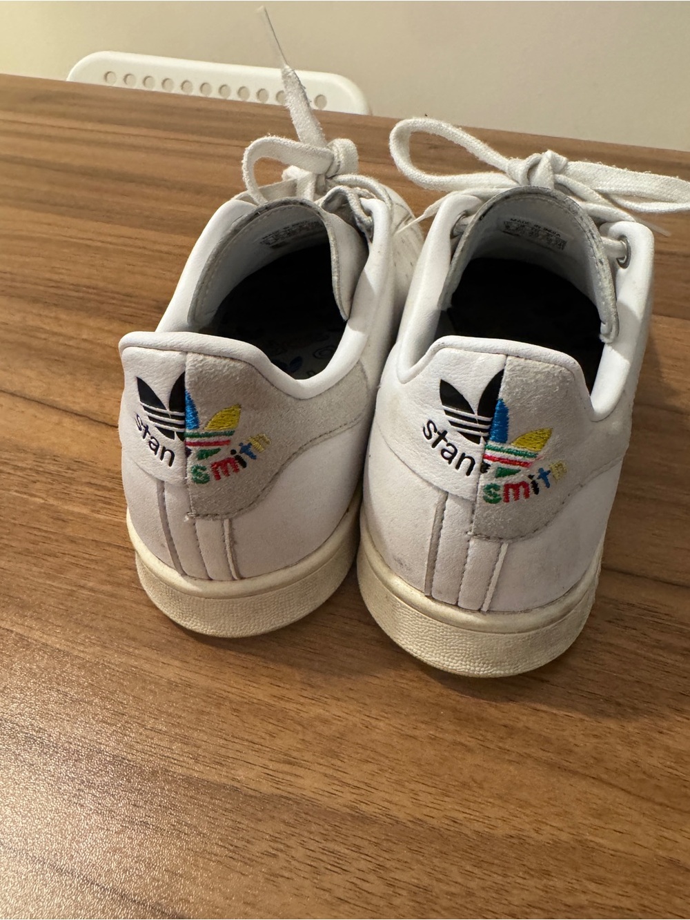 Adidas Stan Smith White Leather Sneakers with Multicolor Logo